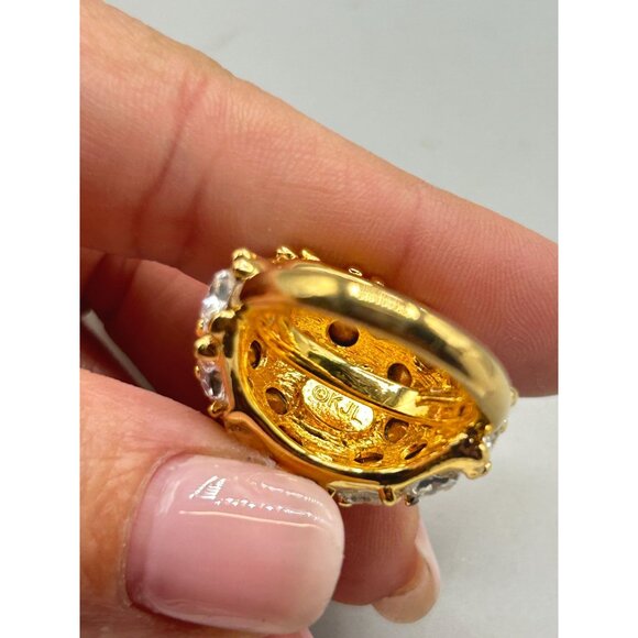KJL Rhinestones Ring Size 6.5 Domed Gold Tone Clear Rhinestones Sparkly Ring - Picture 10 of 10